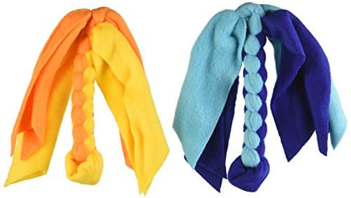 Squishy Face Studio Value Pack Braided Fleece Lure Toy for Dogs, Blue/Aqua/Orange/Yellow
