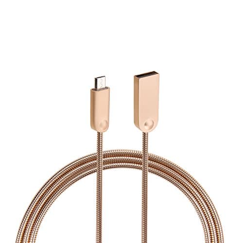 【New Arrival】Metal Durable Micro USB Cable, HongKe 3.3ft Metal Spring Android USB Fast Charger Cable Data Sync Cord for Android Devices, Samsung, HTC, Motorola, Nokia, Kindle,Tablet and More (Gold)