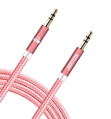 AUX cable 1m (3.3ft) by JUMTECH - High quality, Braided, (3.5mm) auxiliary audio cable for Smartphone- android, iPhone, tablets &amp; iPad, Beats headphone, home theatre, Car Stereo, Hi-Fi, (Rose Gold)