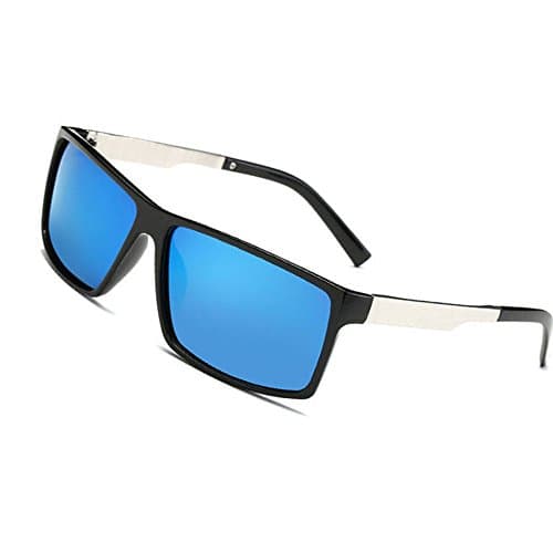 Kennifer Fashion Mens Polarized Sunglasses Lightweight Rectangular Glasses Unbreakable Frame Men Eyewear for Driving Outdoors Fishing Cycling Sports Beach,UV400 Protection (Blue,Black)