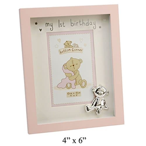 Button Corner MDF Photo Frame "My 1st Birthday" Pink 4"x6"