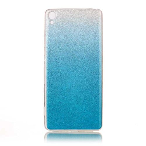 For Sony Xperia XA Case [With Tempered Glass Screen Protector],Qimmortal(TM) Soft Silicone Gel TPU Ultra Thin Slim Glitter Gradual Colour Changing Protective Rubber Bumper Case Cover Shell for Sony Xperia XA (Blue)
