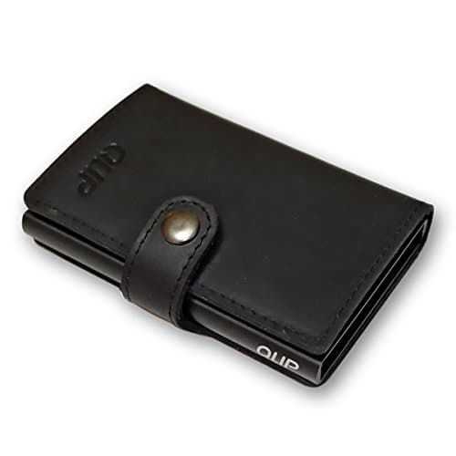 Slim Genuine Leather Tri-Fold Wallet Card Holder with RFID Protection by QLIP (Black)