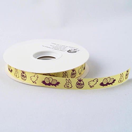 Easter Ribbon - Yellow w/Purple Rabbits and Eggs