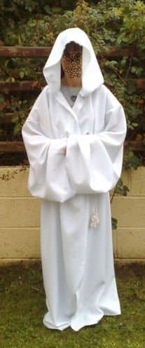 65" Length White Polyester Robe Adult Size With Waist-Tie - Pagan/Jedi/Wizard/LARP