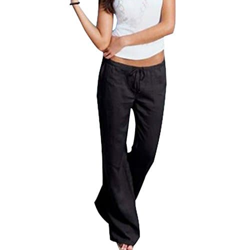 Dihope Women's Casual Linen Wide Leg Flared Pants with Drawstring Waist