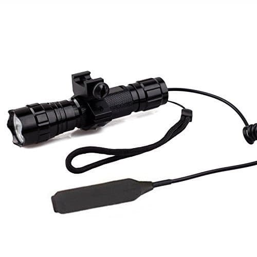 LiteMax Waterproof Tactical Torch Flashlight Ultra Bright Cree Xm-L2 LED 1200 High Lumens 1 Mode 3-18V Hunting Lamp Torch with Pressure Switch and Rail Rifle Mount for Picatinny AR (Battery not included)