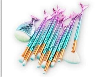 Make Up Brushes Set 3D Mermaid Makeup Brushes Cosmetic Brush Facial Brush Eyeliner Cosmetic Tools with Fishtail Floor Powder Brush