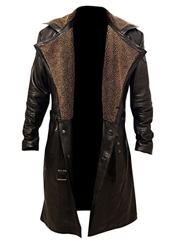 Blade Runner 2049 Ryan Gosling (Officer K) Fur Lapel Collar Trench Leather Coat (L-46", Synthetic Leather)