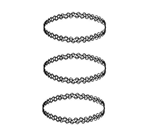 BENET 3 x Choker Necklaces Black Gothic Stretch Elastic Double Line Henna Tattoo Collar Necklace for Women