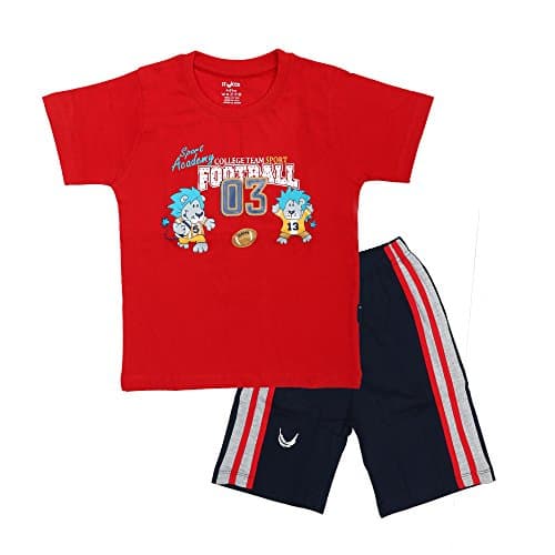 STUCCO Graphic Print Boys Tshirt and Bermuda Set (2-3 Years, Red)