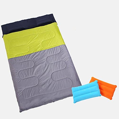 ZXQ Envelope Sleeping Bag/With 2 Pillow/Double Lovers Sleeping Bag/Outdoor Camping Hiking Cotton Rectangular Sleeping Bag (190+30)*150cm Warm sleeping bag (Color : Green)