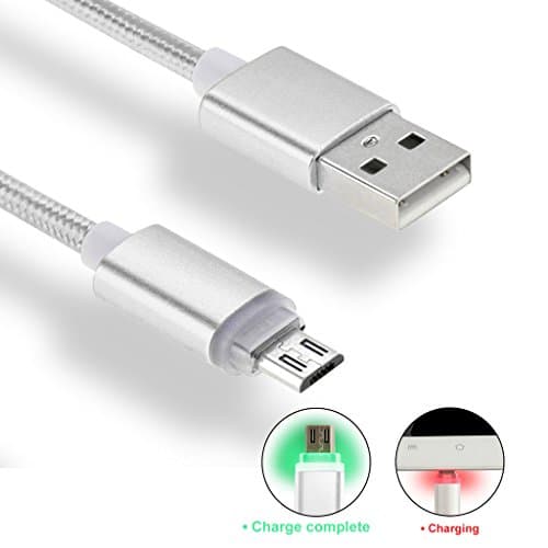 Micro USB Cable, iMusi Nylon Braided OD 4.0mm LED Lightning USB Cord for Sony Samsung HTC LG Android Smartphone - 1M - Silver