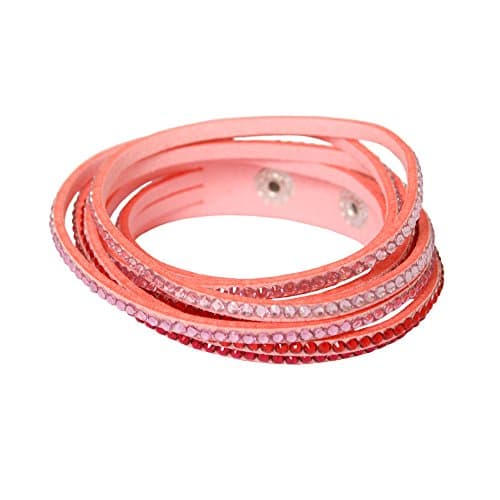 Bedazzled Pink Coloured Crystal Stone Decorated Double Wrap Suede Slake Fashion Bracelet - in Gift Bag