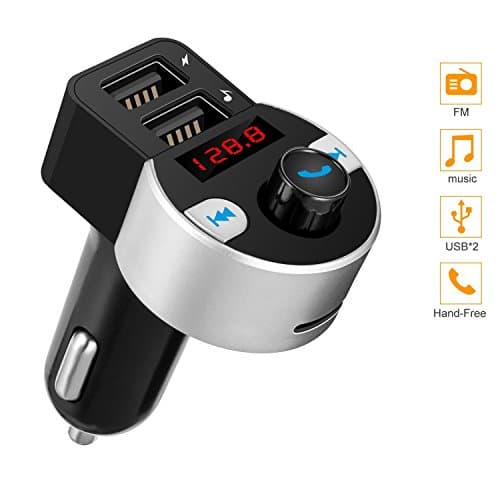 Bluetooth FM Transmitter, Skybaba Wireless In-Car Receiver MP3 Player Radio Adapter Car Kit with Dual USB Charging Ports Supports TF Card and Hand Free Calling Car Charger for All Smartphones Audio
