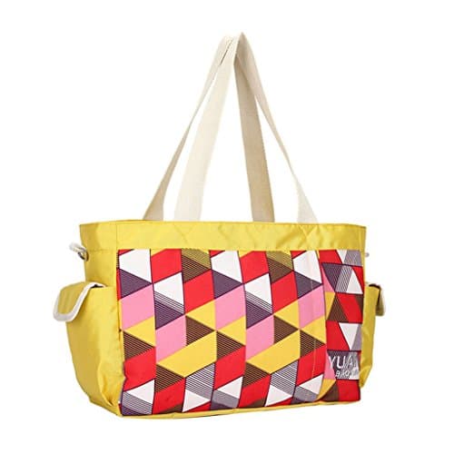 Nappy Changing Tote Bag with Adjustable and Detachable Long Strap (Style29 Geometry Yellow)