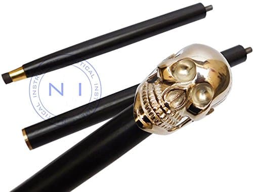 Historicalmuseum Unique Knob Skull Head Solid Brass Walking Stick cane Victorian Wooden Cane 36"