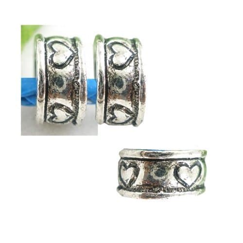 Silver With Heart Dreadlock Hair Beads (5mm Hole) x 3 Bead Pack