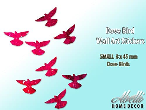 Glitter Red DOVE BIRDS, Colour Changing Glitter Wall Stickers (Small 8 x 45 mm), Abelli Home Decor