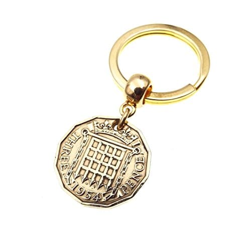 A Silver Dream 1954 Brass Threepence Three Pence Coin Keyring 71st Birthday
