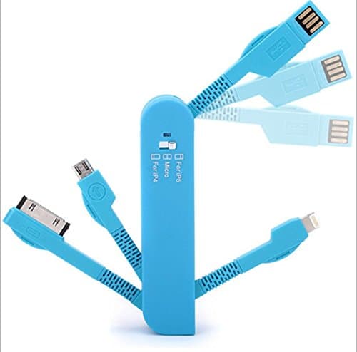 ESupFly Swiss Army Style Multi USB Charge Cable USB Charging Sync Cable USB Data Cable for Apple iPhone 4 4s 5 5s 6 6 Plus, iPad 2 3 iPad Air Mini, iPod, Samsung Note, Samsung Galaxy S6 / S6 Edge / S5 / S4, Mobile/Cell Phones Pads and MP3 players with Micro USB, other Micro USB devices (Blue)