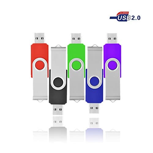 32 GB Flash Drive by VIEKUU, Pack of 5 USB 2.0 Memory Stick with Swiveling Cap ( Black Red Green Blue Purle)