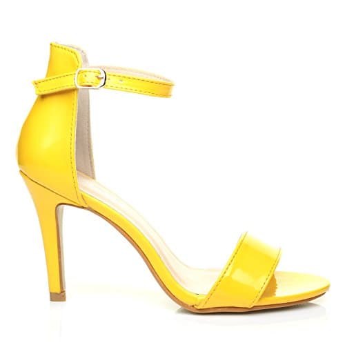 PAM Yellow Patent Ankle Strap Barely There High Heel Sandals Size UK 6 EU 39