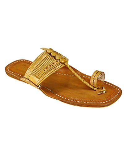 Korakari Yellow Leather Casual kolhapuri Chappals For Men