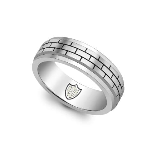 Hoxton London Men's Sterling Silver Brick Patterned Spinning Ring - Size Z