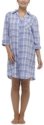 Ladies Brushed Cotton Button Front Check Nightshirt