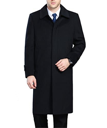 Tongzemeng Man Long Section Single Breasted Overcoat Turn-down Collar Casual Woolen Coat M Black