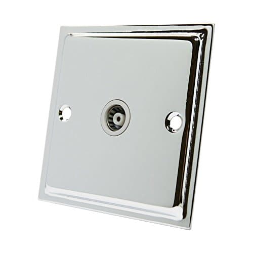 Slimline Polished Chrome 1 Gang TV Socket White Insert - 1 Gang Aerial Coaxial Female Socket