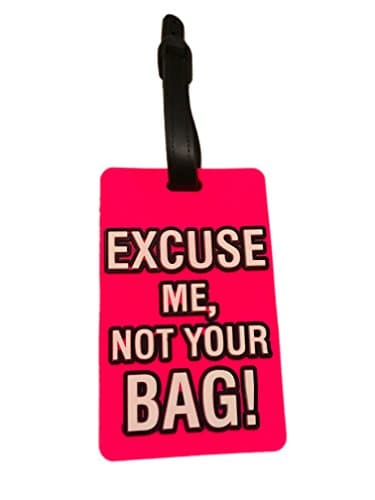 Luggage Tag Address ID Name Tag Silicone Suitcase Personalised Identifier Label by HOMEELABADOR (Excuse me not Your Bag Pink)
