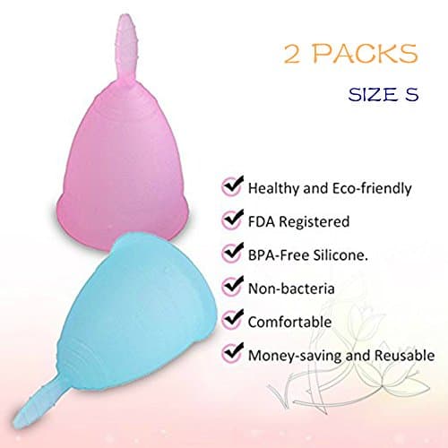 Menstrual Cup - Novido 2 Pack Foldable Menstrual Cups FDA Certified Reusable Medical Silicone with Pouch and Manual Size S ⌀ 43mm for Slight to Normal Bleeding