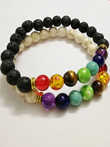 2 pack Different 8mm Lava Rock Chakra Beads Stretch Natural Stone Yoga Bracelet Bangle bracelet for Women&amp;men for lover with Luxury Box