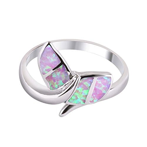 Pink Opal 925 Silver Lucky Dolphin Tail Wrap Ring for Women Girl Casual Wear Size T U (US 10)