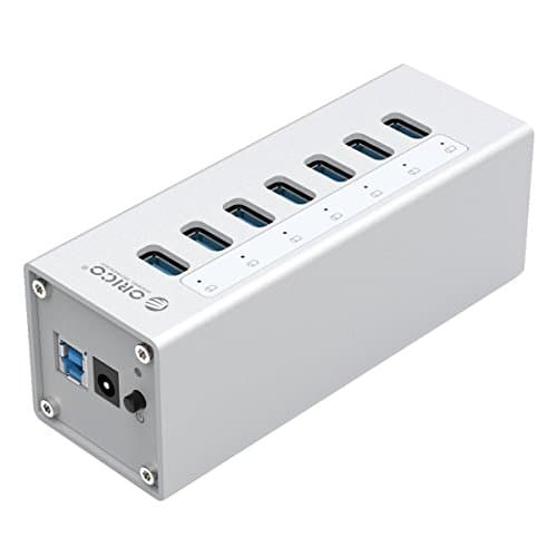 ORICO Aluminium Powered 7-Port USB 3.0 Hub for Windows PC and Mac – Silver