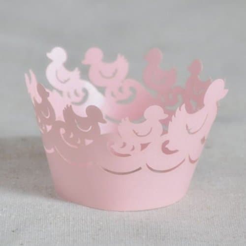 24 Pack Pink Duck Ducky Laser Cut Cupcake Wrapper Collars Muffin Cake Cases Christening Baby Shower Favor