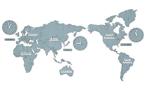 Acrylic Wall Mounted Clock World Map Stickers, Living Room Background Wall Decoration Pine Wood Mute Clock , A