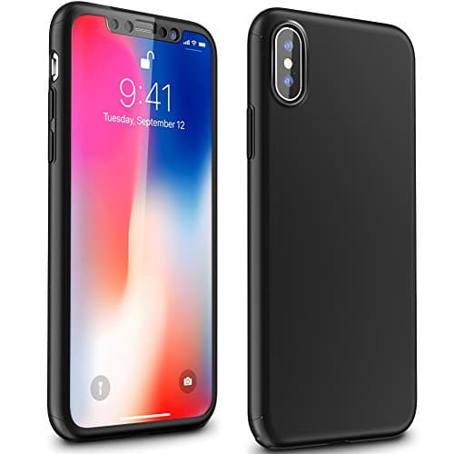 iPhone X / 10 Case, HOOGOOD Ultra Light Slim PC Material iPhone 10 Cover with 360 Degree All-inclusive, Fully Protective Phone Shell for 5.8 Inches Apple iPhone X, Bonus a Screen Protector (Black)