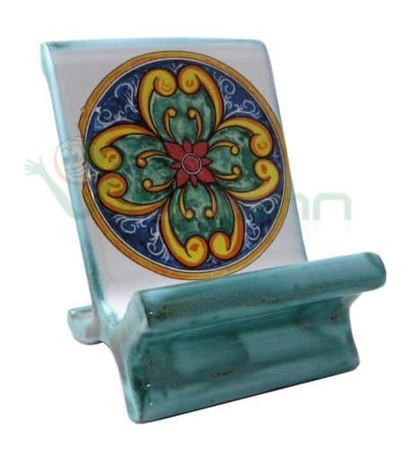 Universal support stand table Vietri ceramic Mod. Cetara Amalfi Coast Vietri Art for iPhone GREEN SEA