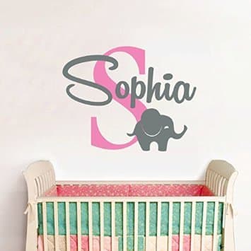 Personalized Kids Name Wall Stickers Cute Elephant Wall Decal Sticker for Kids Girls Bedrooms