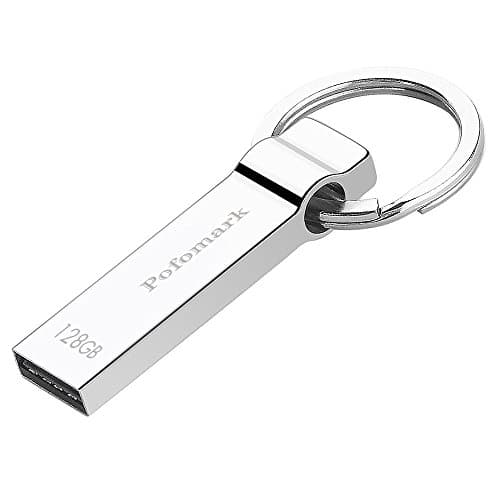 Pofomark Metal 128GB USB Flash Drive 2.0 - Silver with Key Ring