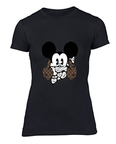 Micky Mouse Up Yours Hands T Shirt Womens (Large)