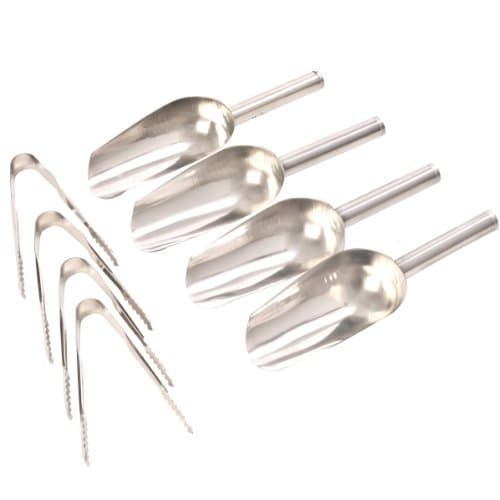 4 x 5oz Sweet Scoops & 4 x 5" Ice Tongs Wedding Candy Buffet Bar Stainless Set