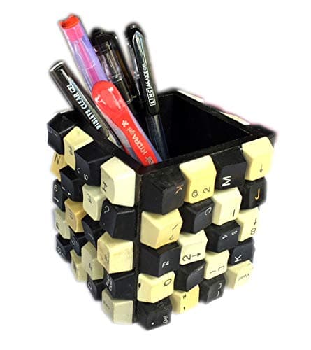 Batu Lee Handmade Square Shaped Pen/Pencil Stand Holder made up of Waste Keyboard Keys