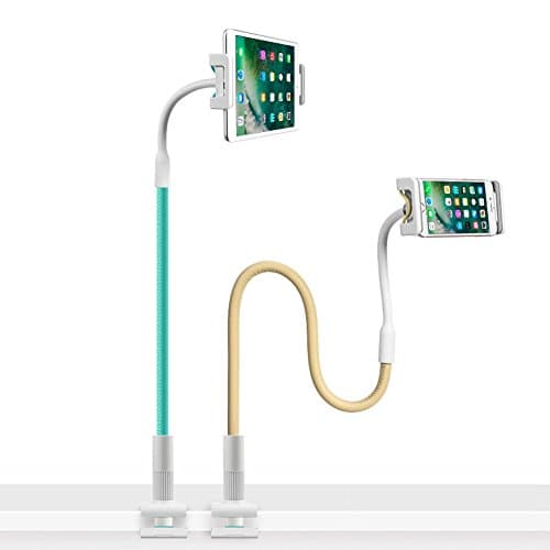 Bed Tablet Stand Gooseneck Adjustable 360 Rotating Flexible Leather Strong Holder Long Arm Lazy Bed Table Mount Bracket for iPhone iPad Mini Air Pro 4-12.9inch (Yellow 120cm)