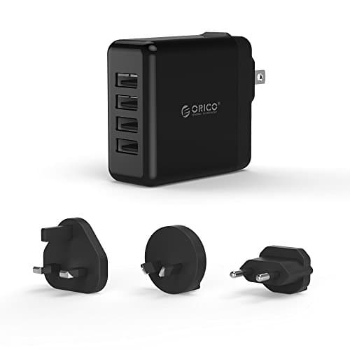 ORICO 4-Port USB Wall Charger (34W/6.8A) with UK / EU / US / AUS Plugs for Mobile Phones, Tablets, and Other USB Devices - Black