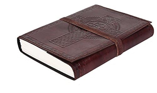 Christian Catholic with Celtic Cross Leather Bound Journal Stitched with    String Cotton Paper Antique Handmade Daily Planner Gift for Him Her