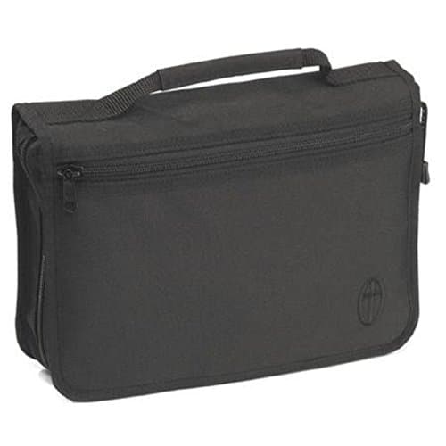 Bible Case Book Cover Tough Strong Canvas Small 8" x 5.5" Size Blue, Red or Black. Plain Colour with Zipped Front Pocket (Black)